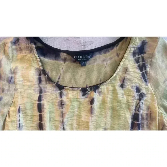 CITRON Santa Monica Rayon/Linen Yellow/Green Tie Dye Tunic Lagenlook M EUC - Picture 2 of 7